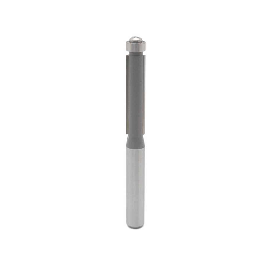 Mèche toupie 1/4'' de diamètre, pointe en carbure, embout affleurant avec roulement à billes, 2 cannelures, tige 1/4'', longueur 2''