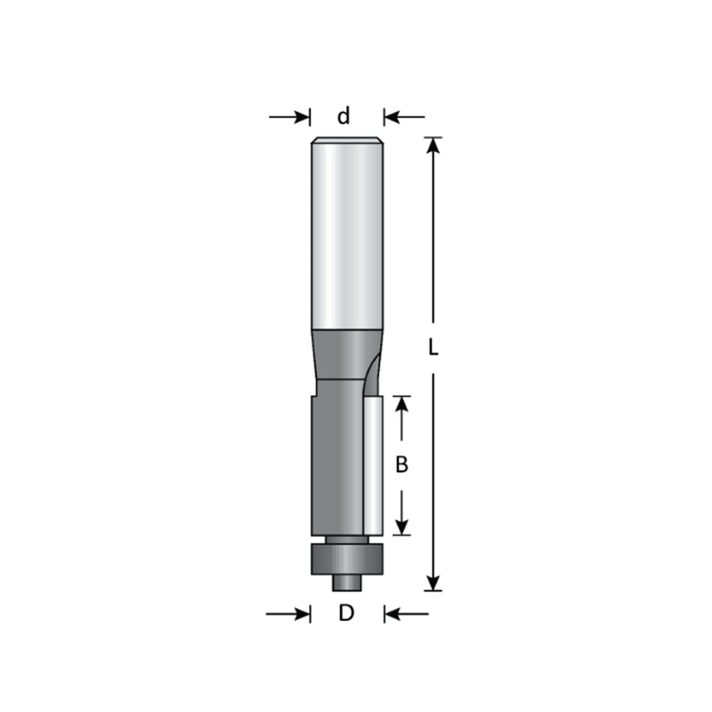 Mèche toupie 1/2'' de diamètre, pointe en carbure, embout affleurant avec roulement à billes, 2 cannelures, tige 1/2'', longueur 3-1/4''