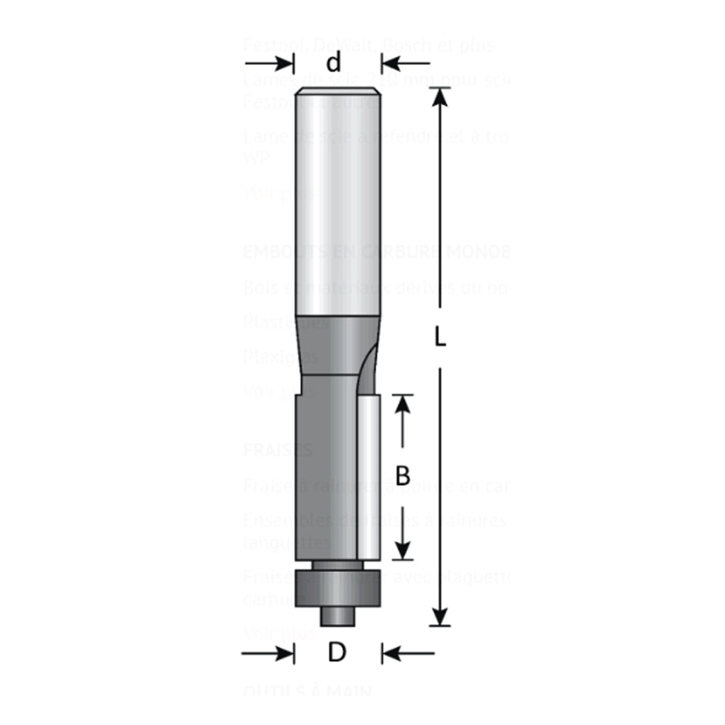 Mèche toupie 1/2'' de diamètre, pointe en carbure, embout affleurant avec roulement à billes, 2 cannelures, tige 1/2'', longueur 4-1/4''
