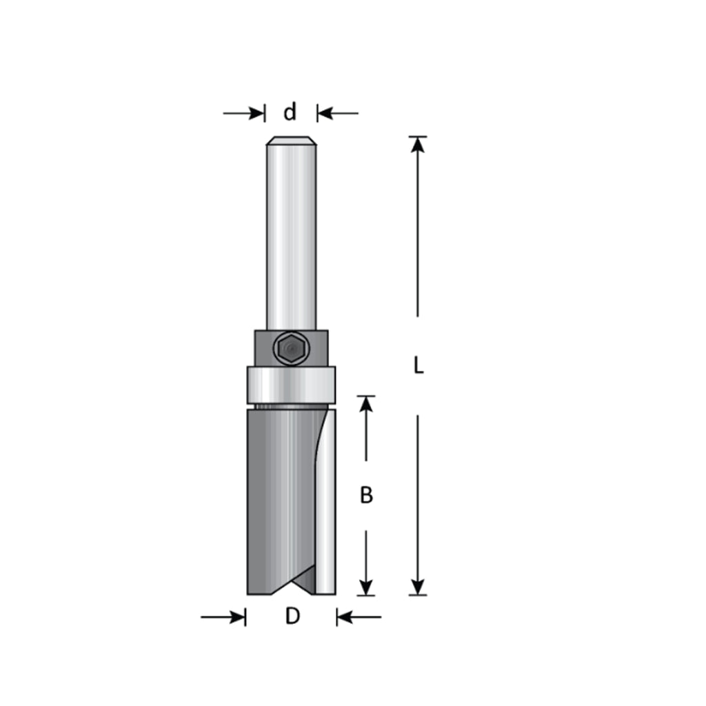 Mèche toupie 1/2'' de diamètre, pointe en carbure, embout modèle avec roulement à billes central, 2 cannelures, tige 1/4'', longueur 2 3/4''