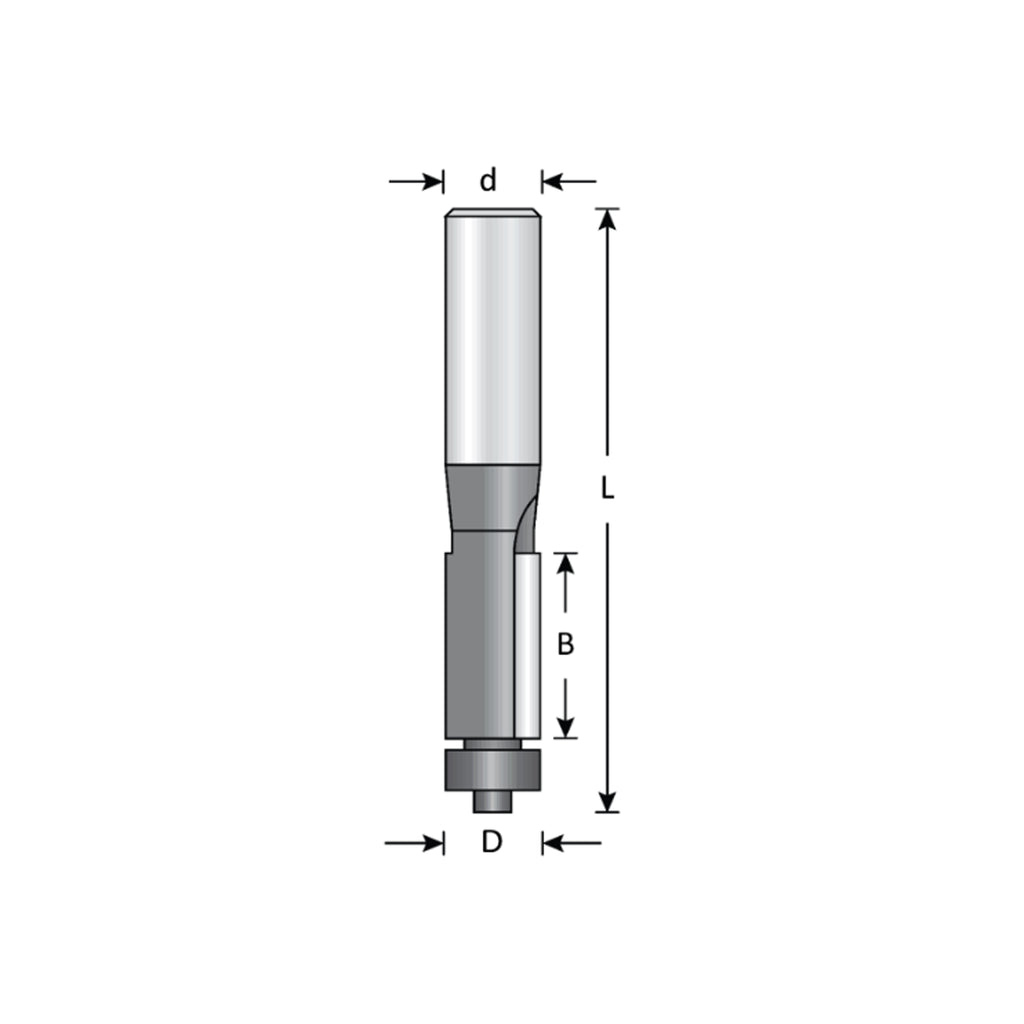 Mèche toupie 1/2'' de diamètre, pointe en carbure, embout affleurant avec roulement à billes, 3 cannelures, tige 1/2'', longueur 3 1/4''