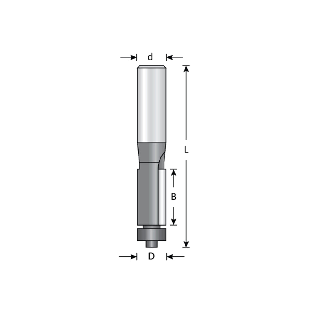 Mèche toupie 1/2'' de diamètre, pointe en carbure, embout affleurant avec roulement à billes, 3 cannelures, tige 1/2'', longueur 2 3/4''