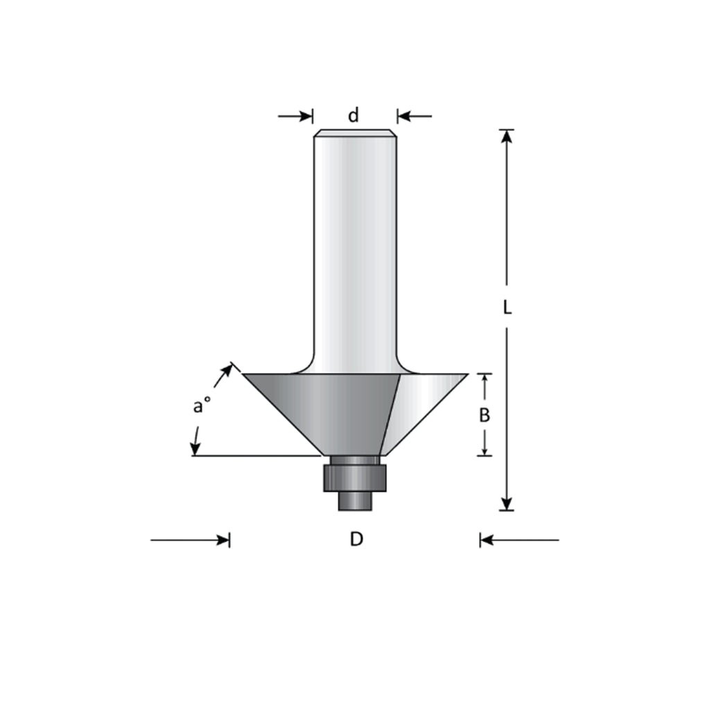 Mèche toupie 1-1/4'' de diamètre, pointe en carbure, embouts chanfreinés avec roulement à billes, 2 cannelures, tige 1/2'', longueur 2 3/8''