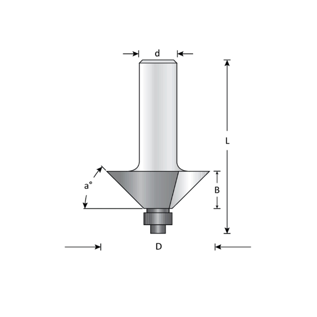 Mèche toupie 2 1/2'' de diamètre, pointe en carbure, embouts chanfreinés avec roulement à billes, 2 cannelures, tige 1/2'', longueur 2 13/16''