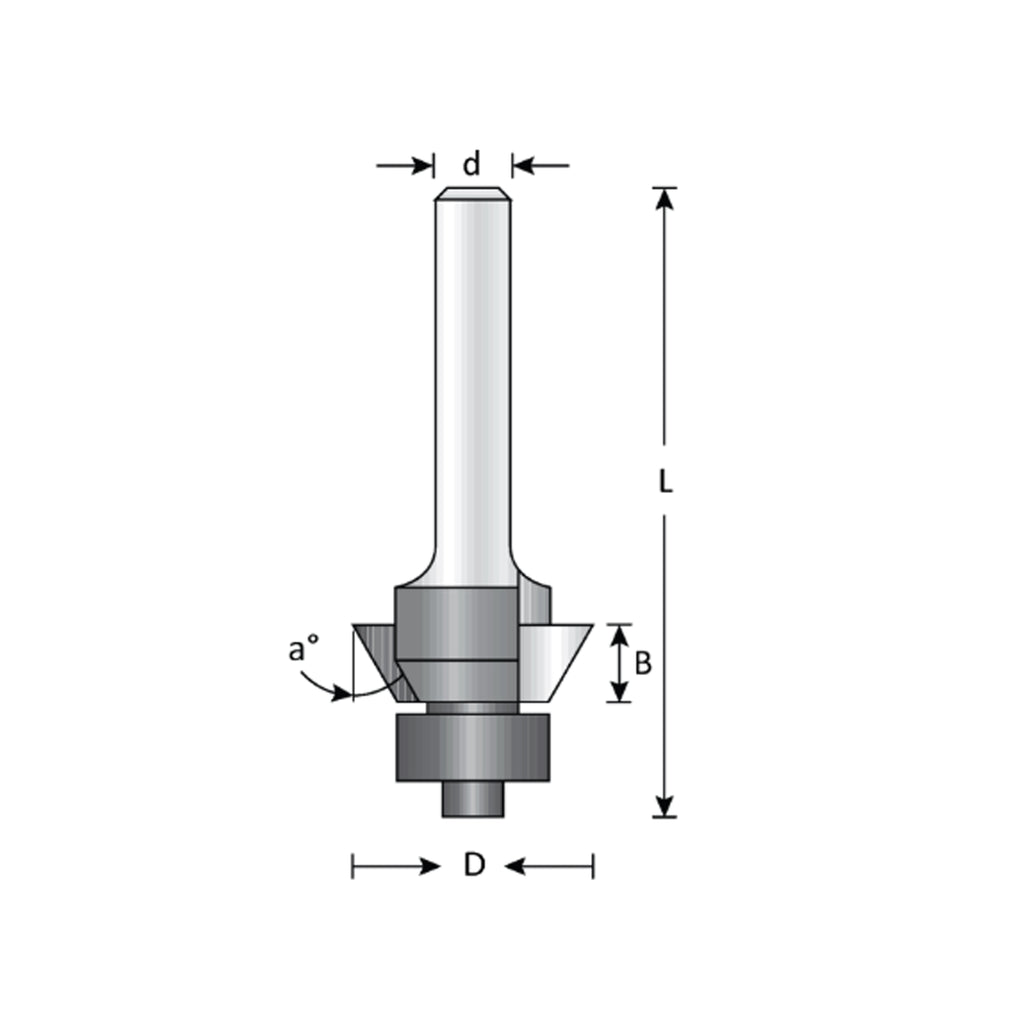 Mèche Trim 1/2'' de diamètre, pointe en carbure, embouts biseautés avec roulement à billes, 2 cannelures, tige 1/4'', longueur 2 1/8''