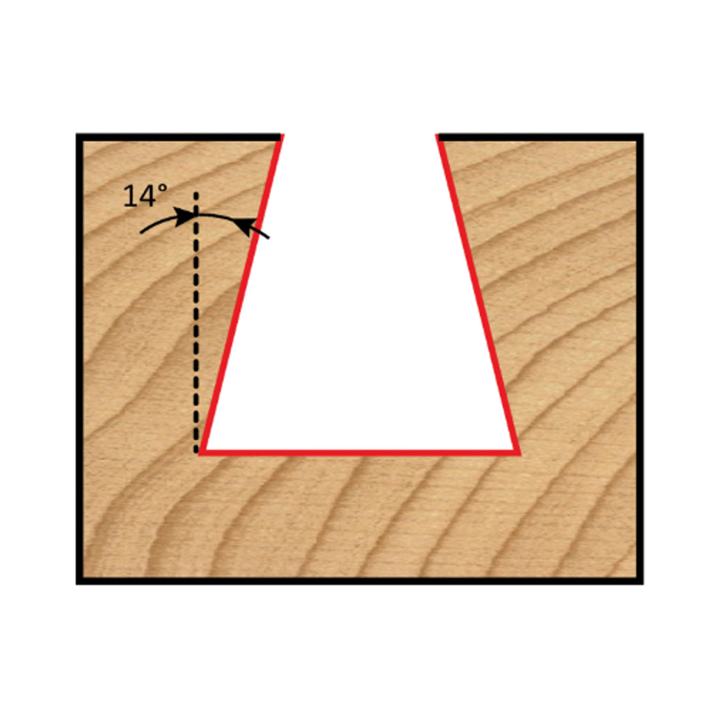 Mèche toupie 1/2'' de diamètre, pointe en carbure, embout à queue d'aronde, 2 cannelures, RH, tige 1/4'', longueur 1 3/4''