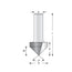 Mèche toupie 1-1/4'' de diamètre, pointe en carbure, embout à rainure en V, 90°, 2 cannelures, tige 1/2'', longueur 2 1/2''
