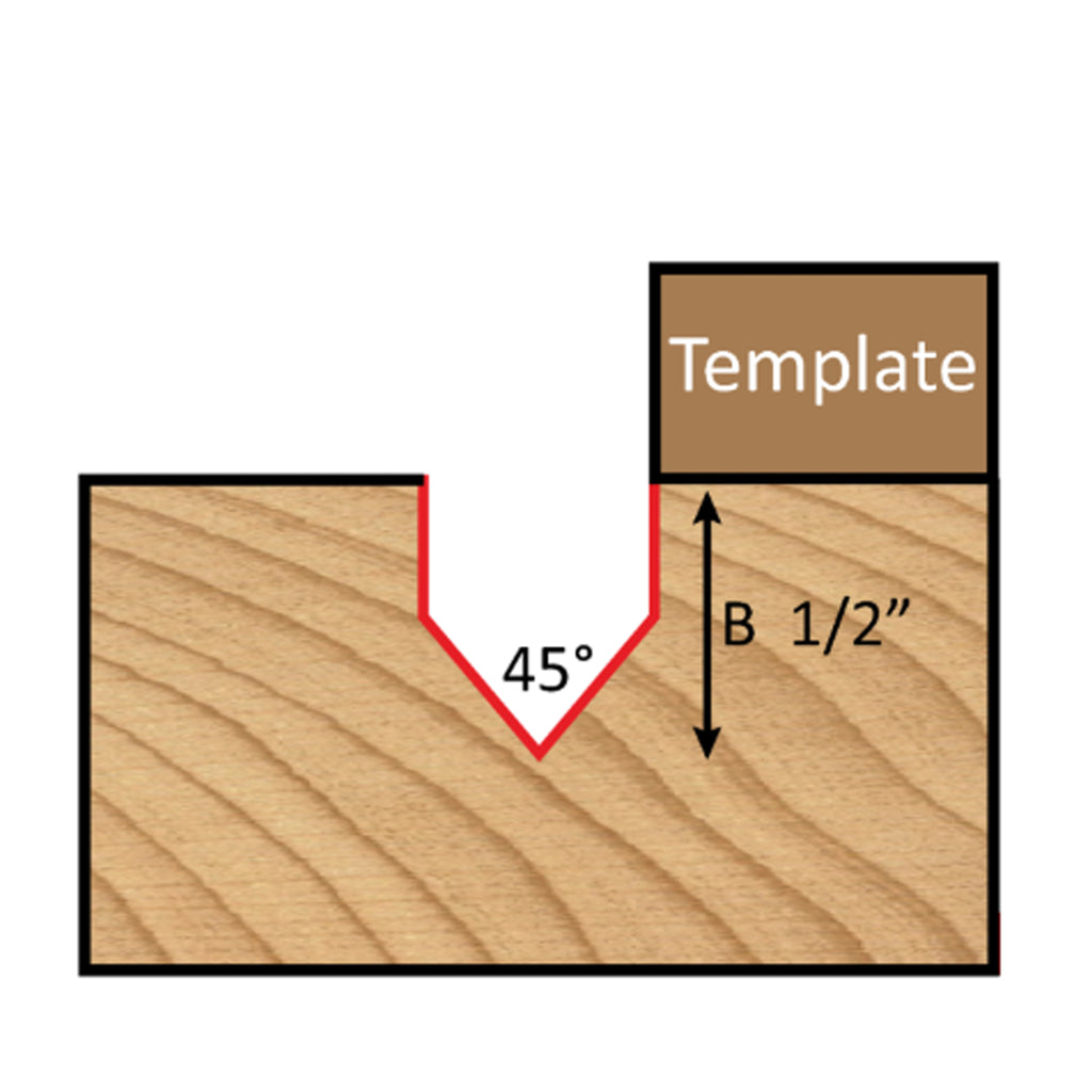 Mèche toupie 1/2'' de diamètre, pointe en carbure, embout à rainure en V avec roulement à billes, 2 cannelures, tige 1/4'', longueur 2''