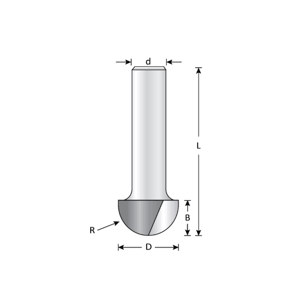Mèche toupie 5/8'' de diamètre, pointe en carbure, embout pour boîte de noyau, 2 cannelures, tige 1/4'', longueur 1 1/2''