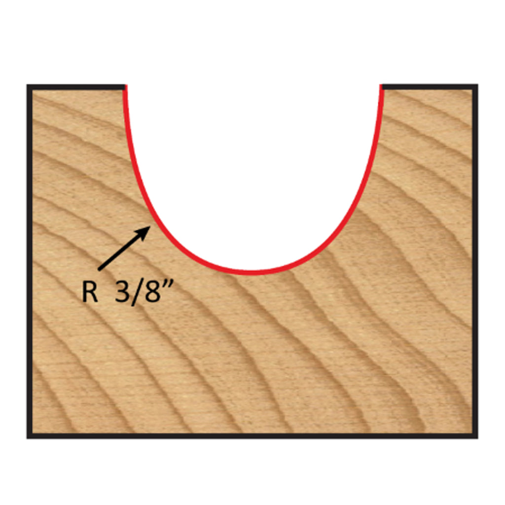 Mèche toupie 3/4'' de diamètre, pointe en carbure, embout à noyau, 2 cannelures, tige 1/2'', longueur 2''