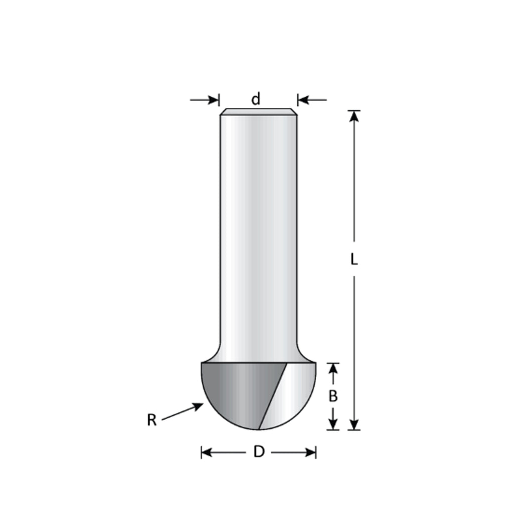 Mèche toupie 7/8'' de diamètre, pointe en carbure, embout à noyau, 2 cannelures, tige 1/2'', longueur 2''