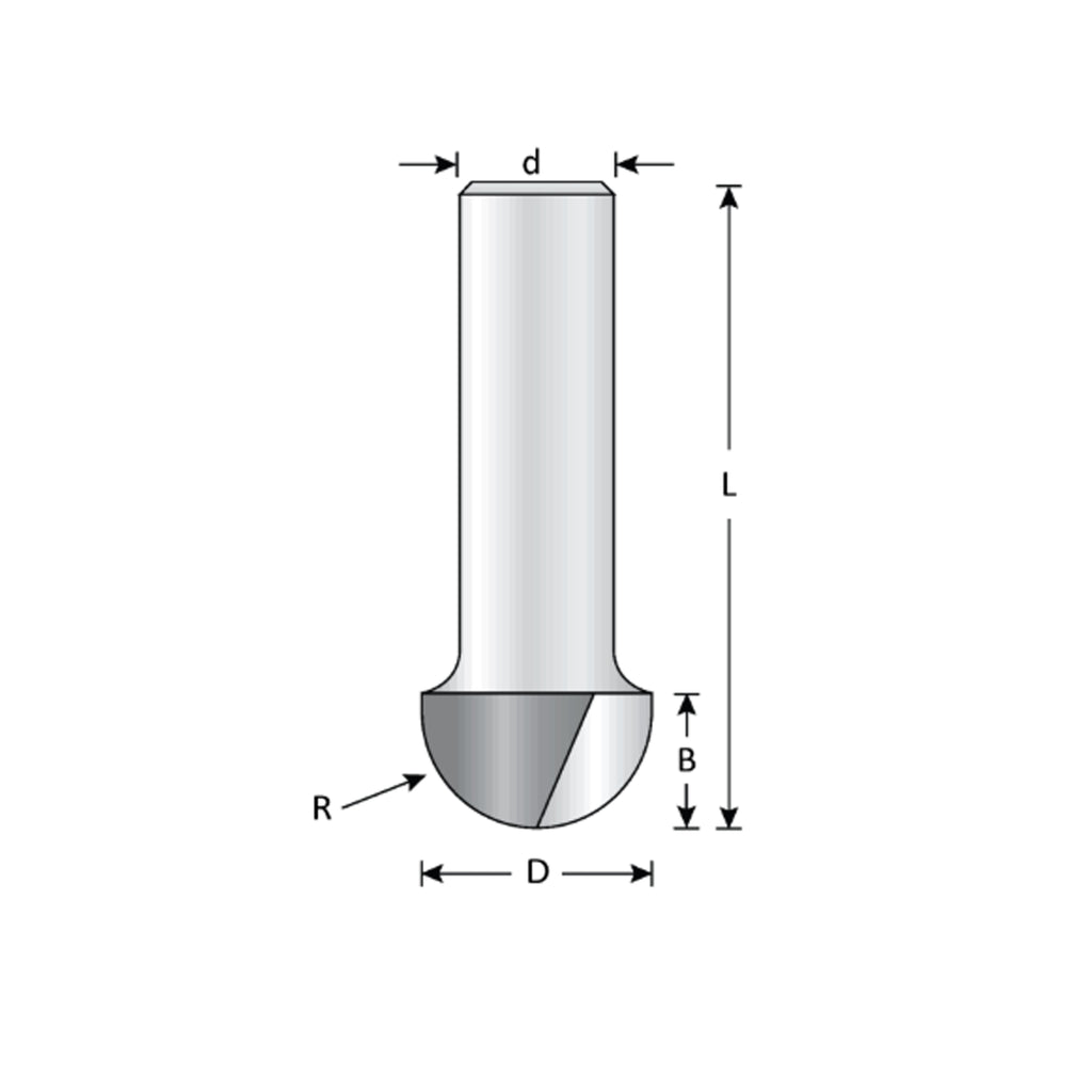 Mèche toupie 1'' de diamètre, pointe en carbure, embout à noyau, 2 cannelures, tige 1/2'', longueur 2 3/16''