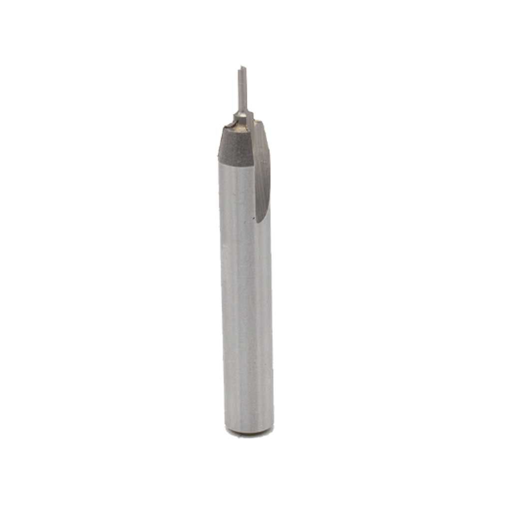 Mèche toupie 1/16'' de diamètre, pointe en carbure, embout droit, 2 cannelures, tige 1/4'', longueur 1 7/8''