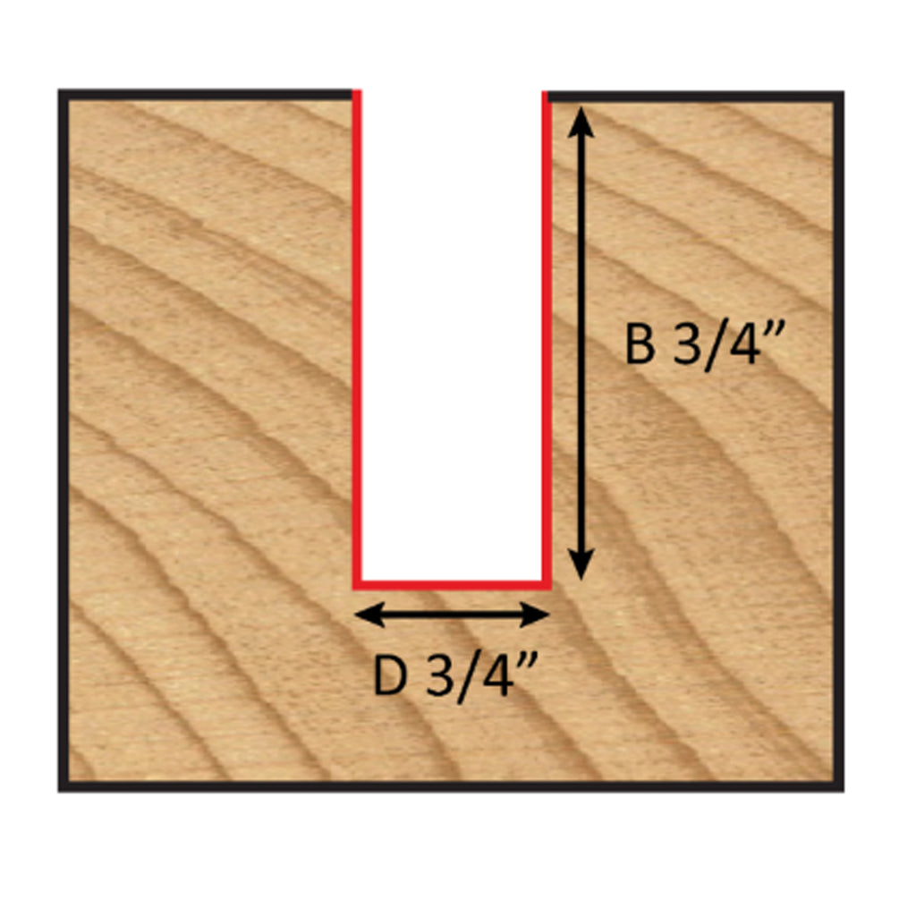 Meche toupie 3/4'' de diamètre, pointe en carbure, embout droit, 2 cannelures, tige 1/4'', longueur 2''
