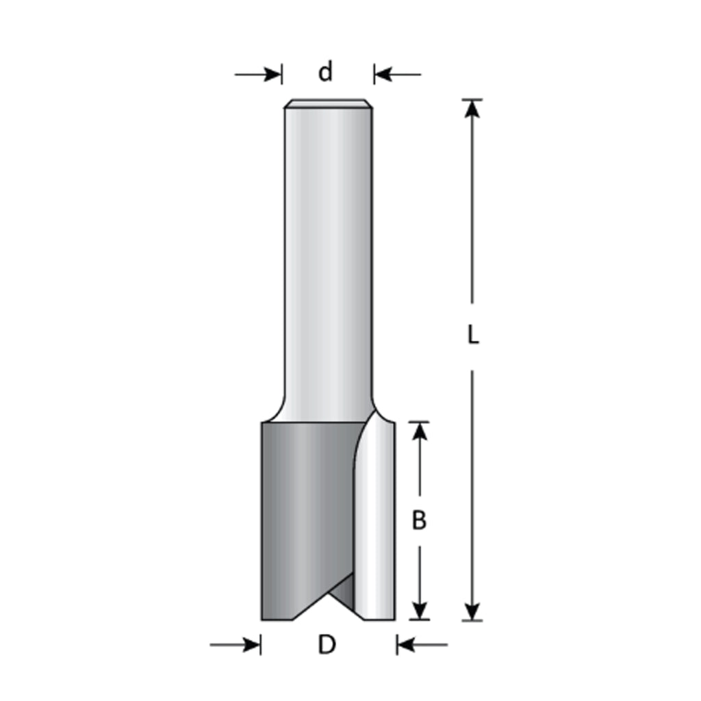 Mèche toupie 1/8'' de diamètre, pointe en carbure, embout droit, 2 cannelures, tige 1/4'', longueur 2''