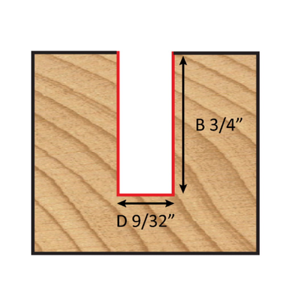 Mèche toupie 9/32'' de diamètre, pointe en carbure, embout droit, 2 cannelures, tige 1/4'', longueur 2''