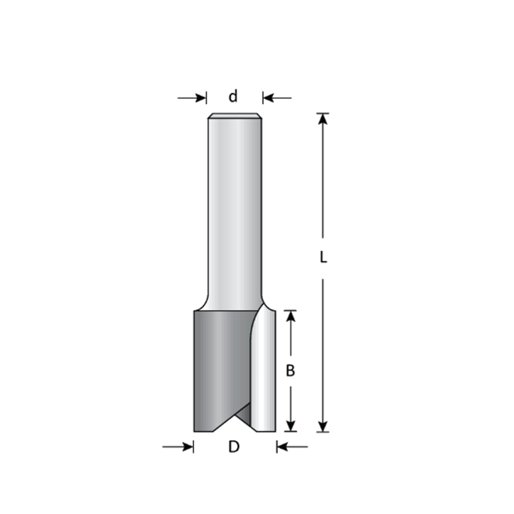 Mèche toupie 1/2'' de diamètre, pointe en carbure, embout droit, 2 cannelures, tige 1/2'', longueur 2 5/8''