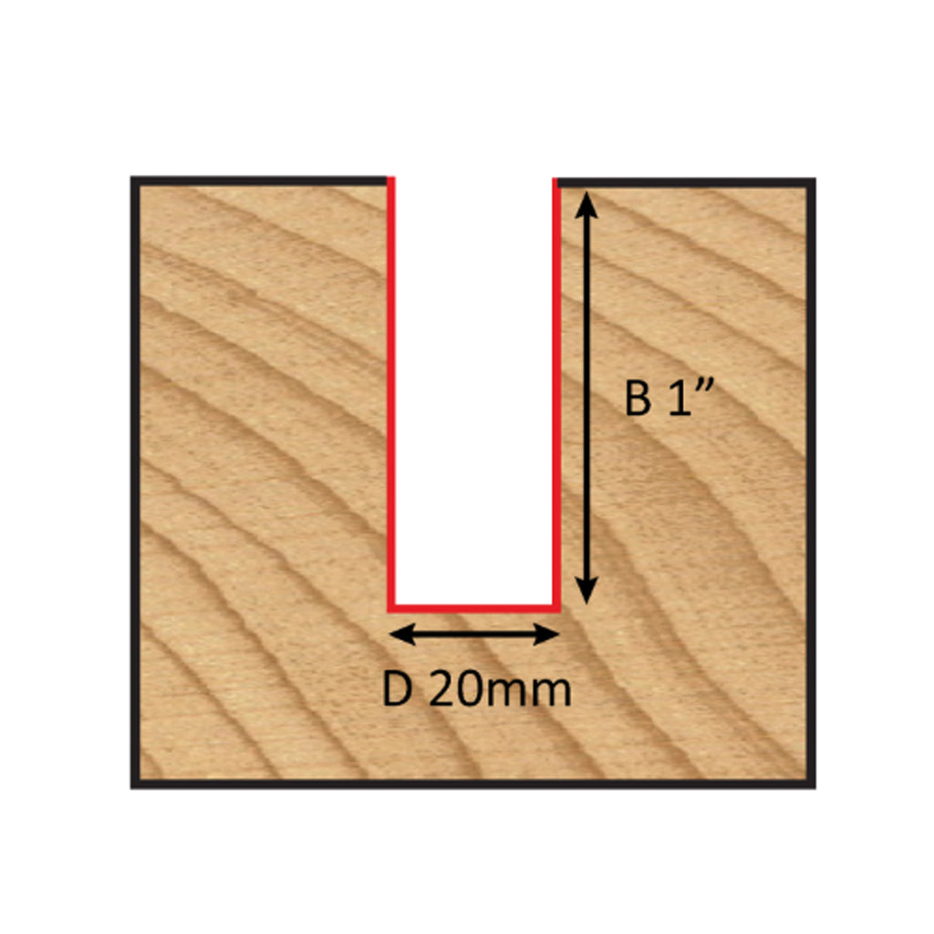 Mèche toupie 20 mm de diamètre, pointe en carbure, embout droit, 2 cannelures, tige 1/2'', longueur 2 5/8''