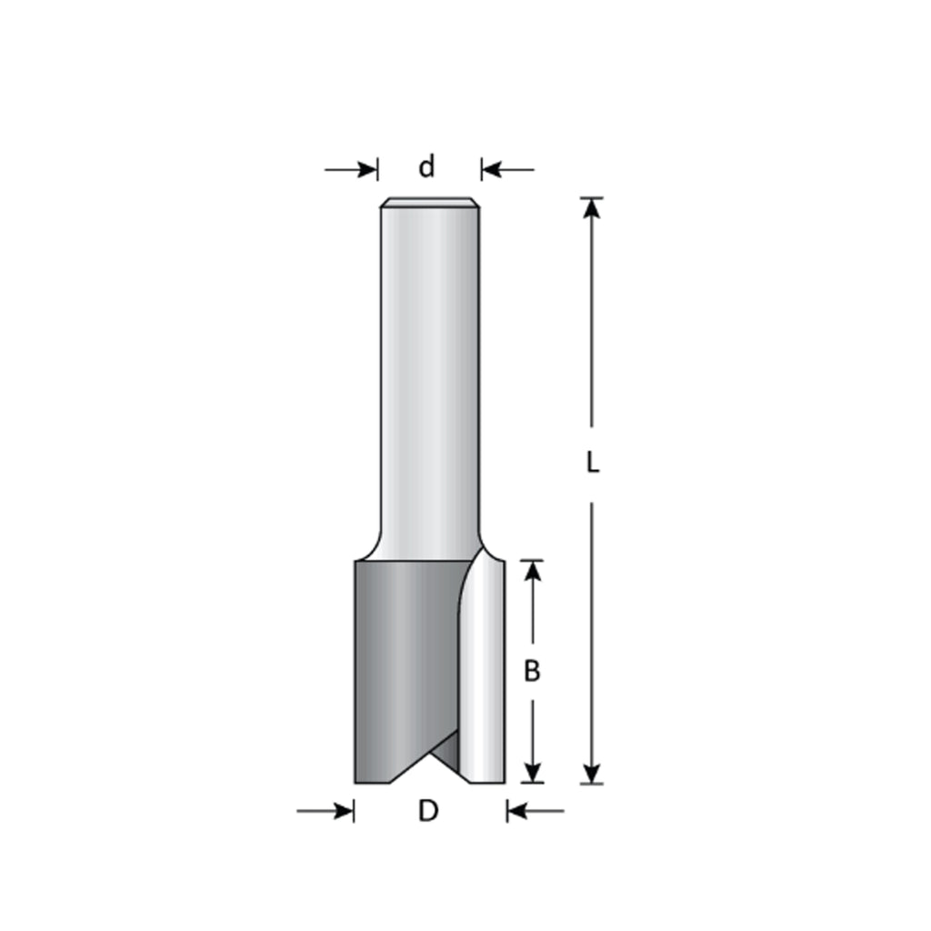 Mèche toupie 1'' de diamètre, pointe en carbure, embout droit, 2 cannelures, tige 1/2'', longueur 2 5/8''