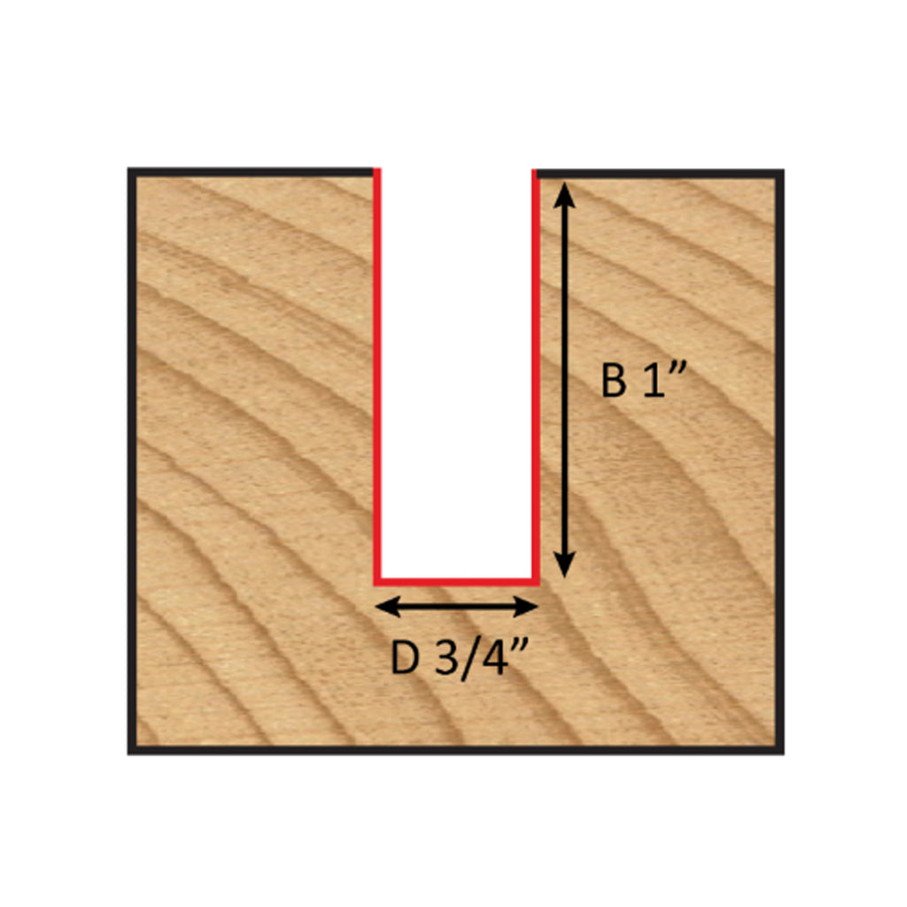 Mèche toupie 3/4'' de diamètre, pointe en carbure, embout droit, 2 cannelures, tige 1/4'', longueur 2 1/4''