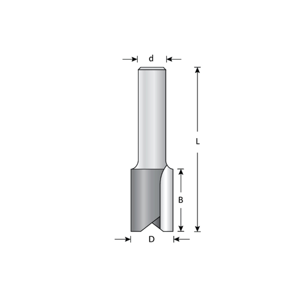 Mèche toupie 3/4'' de diamètre, pointe en carbure, embout droit, 2 cannelures, tige 1/4'', longueur 2 1/4''
