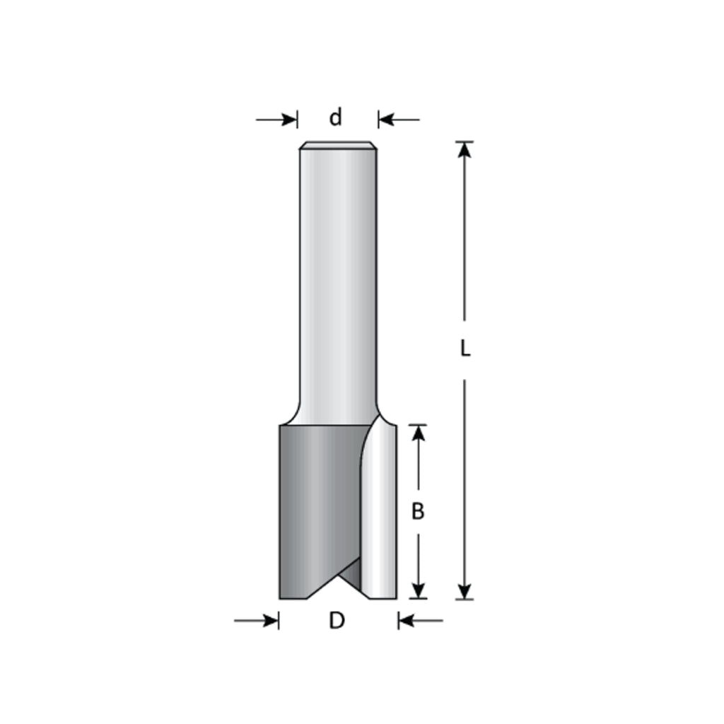 Mèche toupie 3/16'' de diamètre, pointe en carbure, embout droit, 2 cannelures, tige 1/4'', longueur 2 1/8''