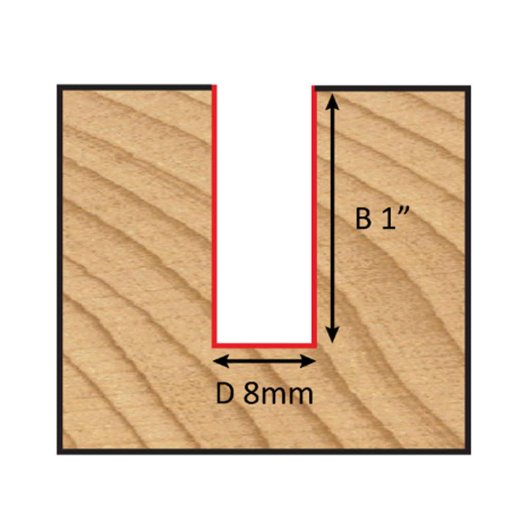 Mèche toupie 8 mm de diamètre, pointe en carbure, embout droit, 2 cannelures, tige 1/4'', longueur 2 1/4''