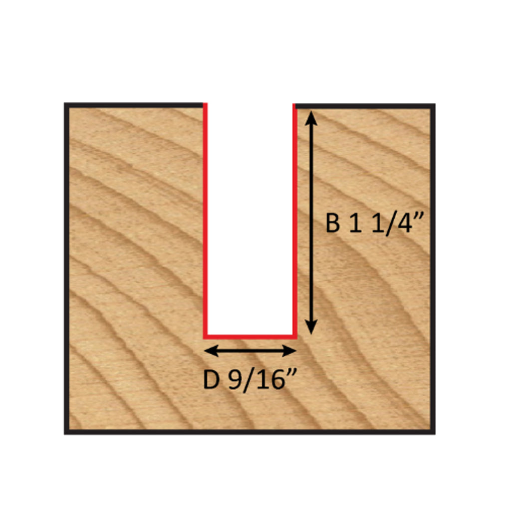 Mèche toupie 9/16'' de diamètre, pointe en carbure, embout droit, 2 cannelures, tige 1/2'', longueur 2 7/8''