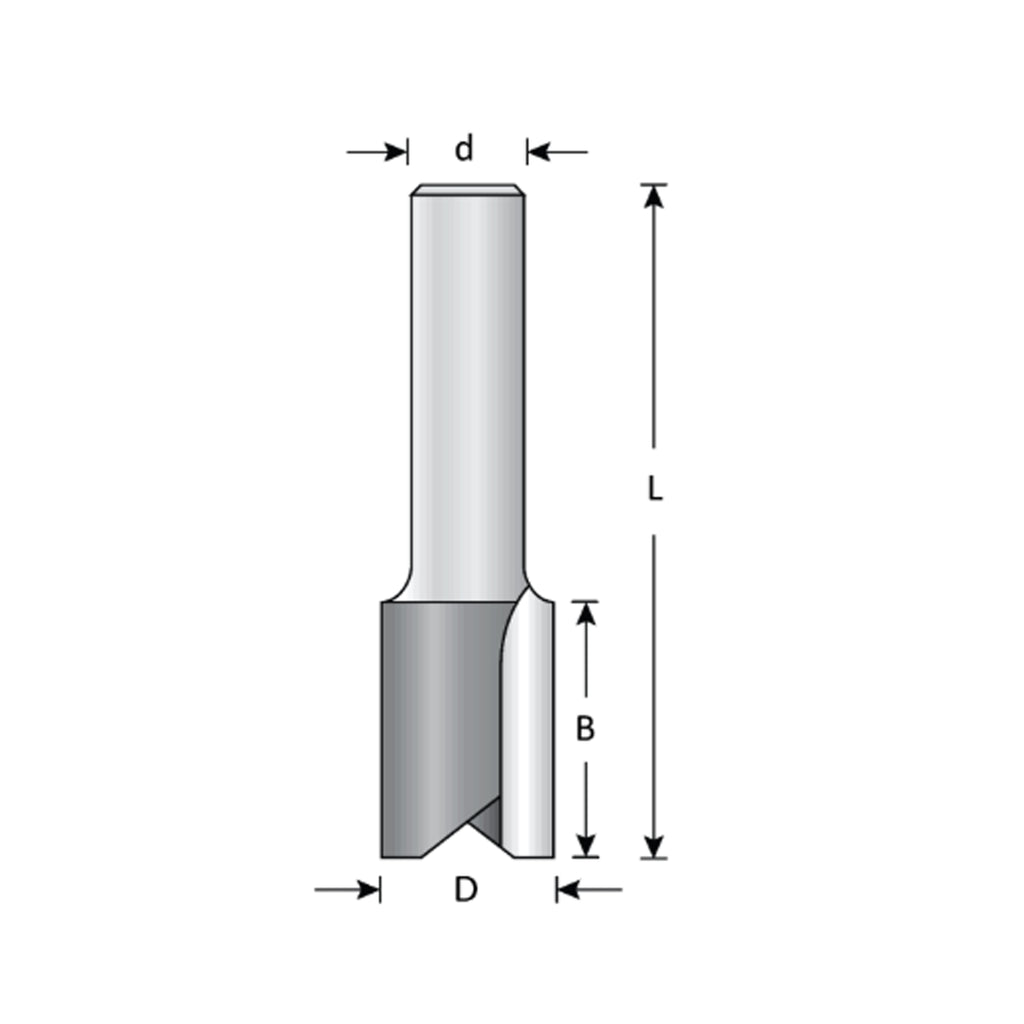 Mèche toupie 9/16'' de diamètre, pointe en carbure, embout droit, 2 cannelures, tige 1/2'', longueur 2 7/8''
