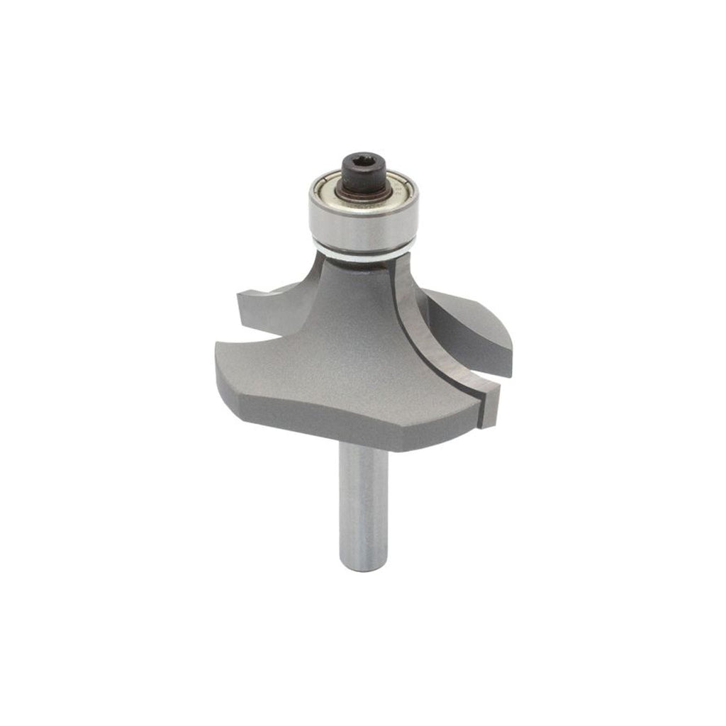 Mèche toupie 1 1/2'' de diamètre, pointe en carbure, embout arrondi avec roulement à billes 1/2'', 2 cannelures, tige 1/4'', longueur 2 3/16''