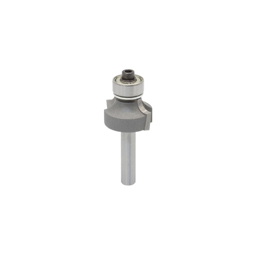 Mèche toupie 7/8'' de diamètre, pointe en carbure, embout arrondi avec roulement à billes 1/2'', 2 cannelures, tige 1/4'', longueur 1 15/16''