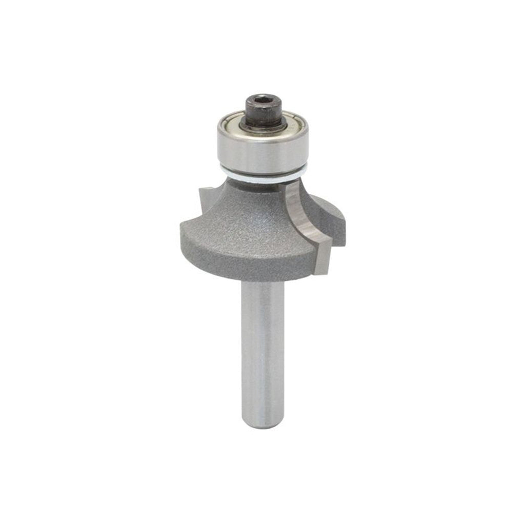 Mèche toupie 1'' de diamètre, pointe en carbure, embout arrondi avec roulement à billes 1/2'', 2 cannelures, tige 1/4'', longueur 1 15/16''