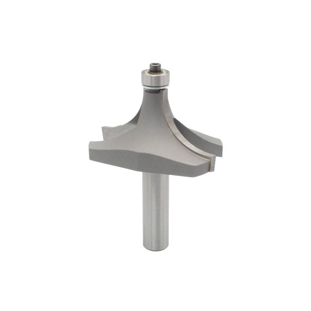 Mèche toupie 2 1/2'' de diamètre, pointe en carbure, embout arrondi avec roulement à billes 1/2'', 2 cannelures, tige 1/2'', longueur 3''