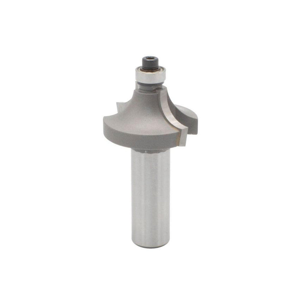 Mèche toupie 1 1/8'' de diamètre, pointe en carbure, embout à perles avec roulement à billes de 3/8'', 2 cannelures, tige de 1/2'', longueur de 2 5/16''