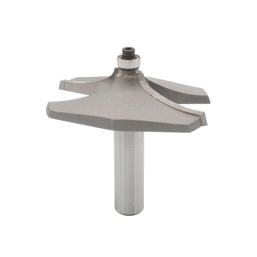 Mèche toupie 2 1/2'' de diamètre, pointe en carbure, embout de main courante avec roulement à billes, 2 cannelures, tige de 1/2'', longueur de 2 1/2''
