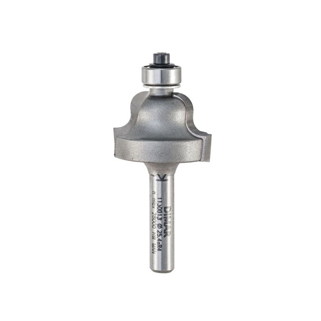 Mèche toupie 1'' de diamètre, pointe en carbure, embout à doucine romaine avec roulement à billes, 2 cannelures, tige de 1/4'', longueur de 2 1/16''
