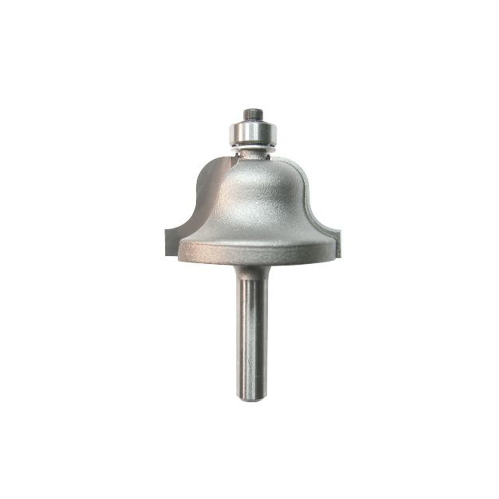 Mèche toupie 1 3/8'' de diamètre, pointe en carbure, embout à doucine romaine avec roulement à billes, 2 cannelures, tige de 1/4'', longueur de 2 1/4''