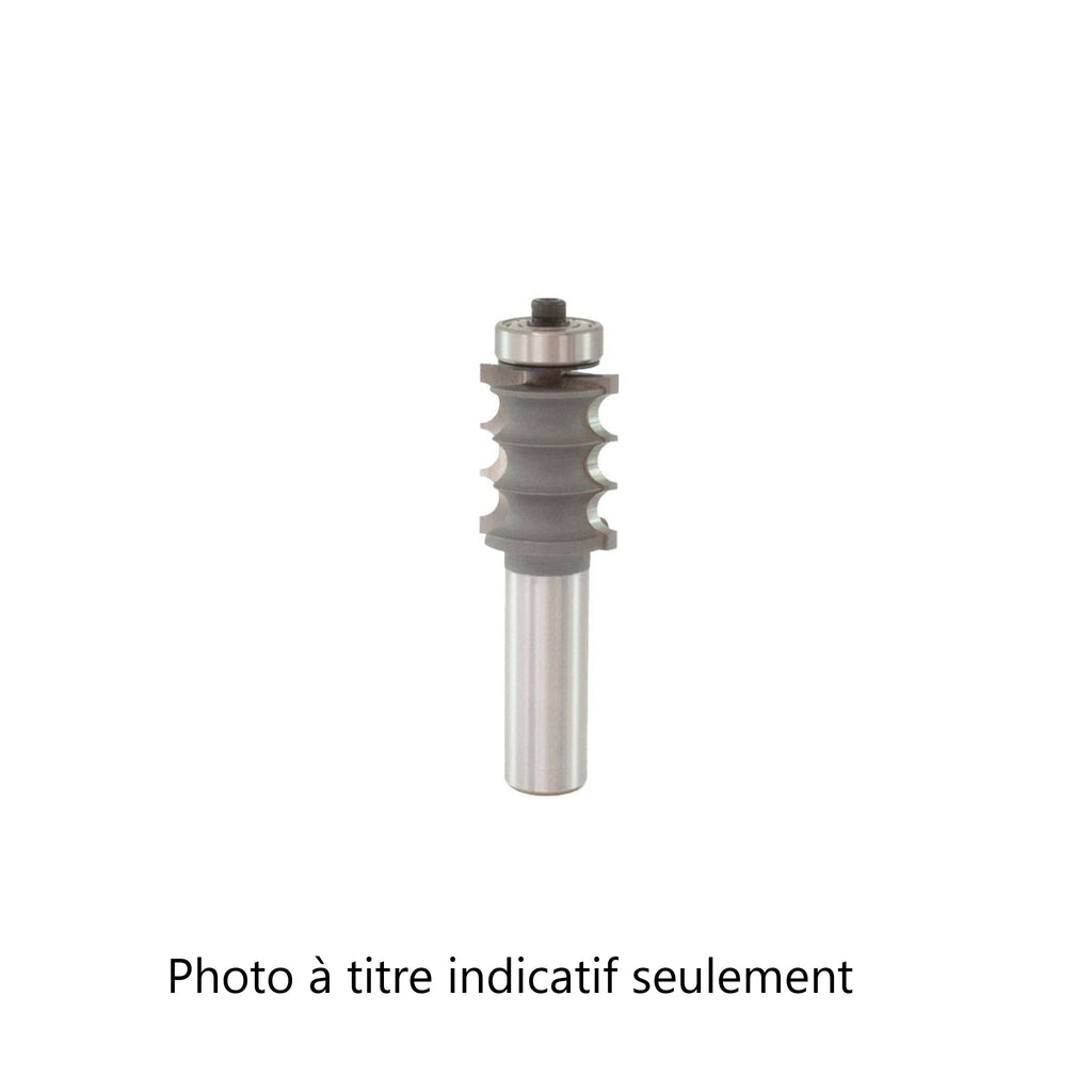 Mèche toupie 1'' de diamètre, pointe en carbure, triple embout à billes avec roulement à billes, 2 cannelures, tige de 1/2'', longueur de 2-1/4''