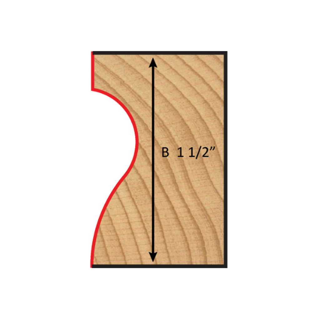 Mèche toupie 1-1/4'' de diamètre, pointe en carbure, embout de main courante avec roulement à billes, 2 cannelures, tige de 1/2'', longueur de 3-3/8''