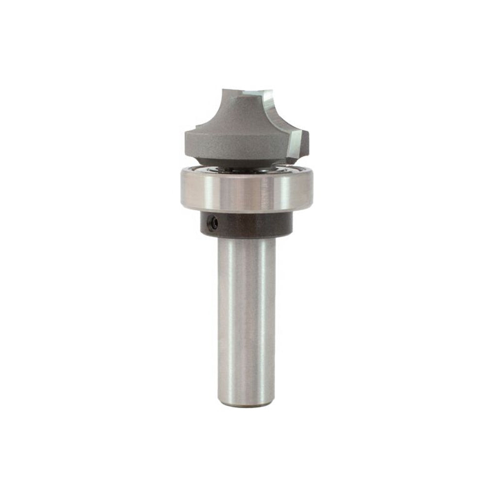 Mèche toupie 1-1/8'' de diamètre, pointe en carbure, foret d'arrondi d'angle avec roulement à billes central, 2 cannelures, tige de 1/2'', longueur de 2-1/8''