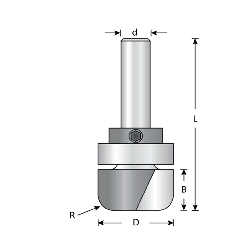 Mèche toupie 3/4'' de diamètre, embouts plongeants à anse avec roulement à billes central, 2 cannelures, tige 1/4'', longueur 2-5/16''