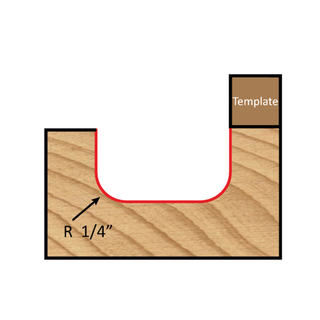 Mèche toupie 3/4'' de diamètre, embouts plongeants à anse avec roulement à billes central, 2 cannelures, tige 1/4'', longueur 2-5/16''