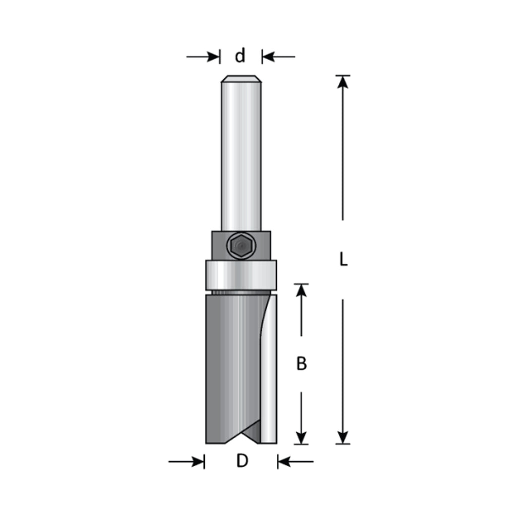 Mèche toupie 3/4'' de diamètre, pointe en carbure, embout modèle avec roulement à billes central, 2 cannelures, tige 1/4'', longueur 2 3/16''