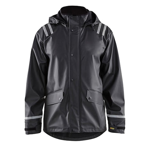 IMPERMEABLE AVEC CAPUCHE NOIR AVEC DÉTAILS RÉFLÉCHISSANTS - XL