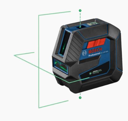 Laser croix auto-nivelant avec faisceau vert et points d’aplomb