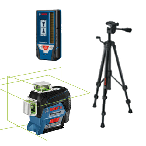 Ensemble laser lignes de nivellement/alignement 12V Max connecté à faisceau vert et à trois plans sur 360° avec (1) batterie de 2,0 Ah