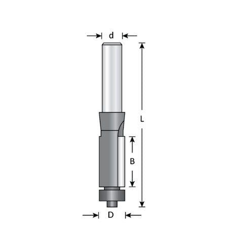 Mèche toupie 1/4'' de diamètre, pointe en carbure, embout affleurant avec roulement à billes, 2 cannelures, tige 1/4'', longueur 2-1/2''