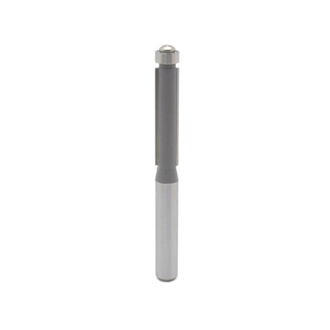 Mèche toupie 1/4'' de diamètre, pointe en carbure, embout affleurant avec roulement à billes, 2 cannelures, tige 1/4'', longueur 2''