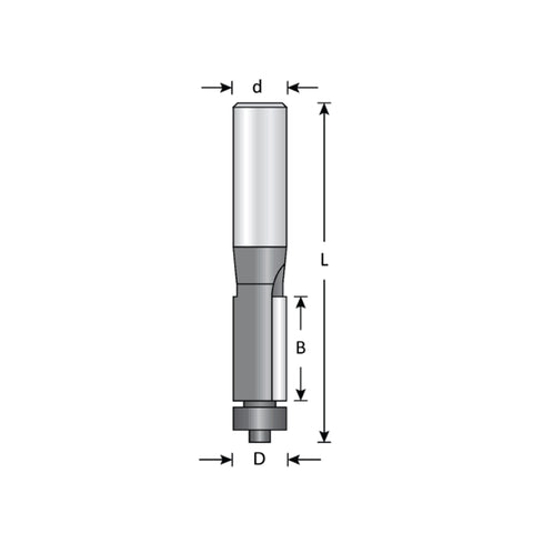 Mèche toupie 1/2'' de diamètre, pointe en carbure, embout affleurant avec roulement à billes, 2 cannelures, tige 1/2'', longueur 3-1/4''