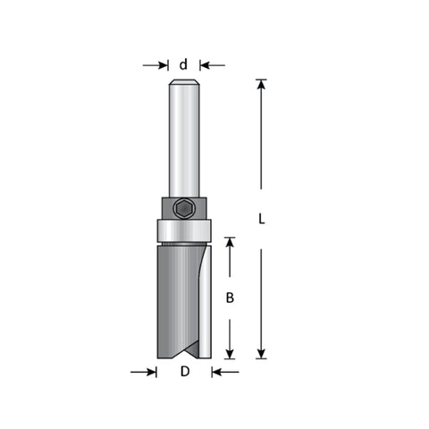 Mèche toupie 1/2'' de diamètre, pointe en carbure, embout modèle avec roulement à billes central, 2 cannelures, tige 1/4'', longueur 2''